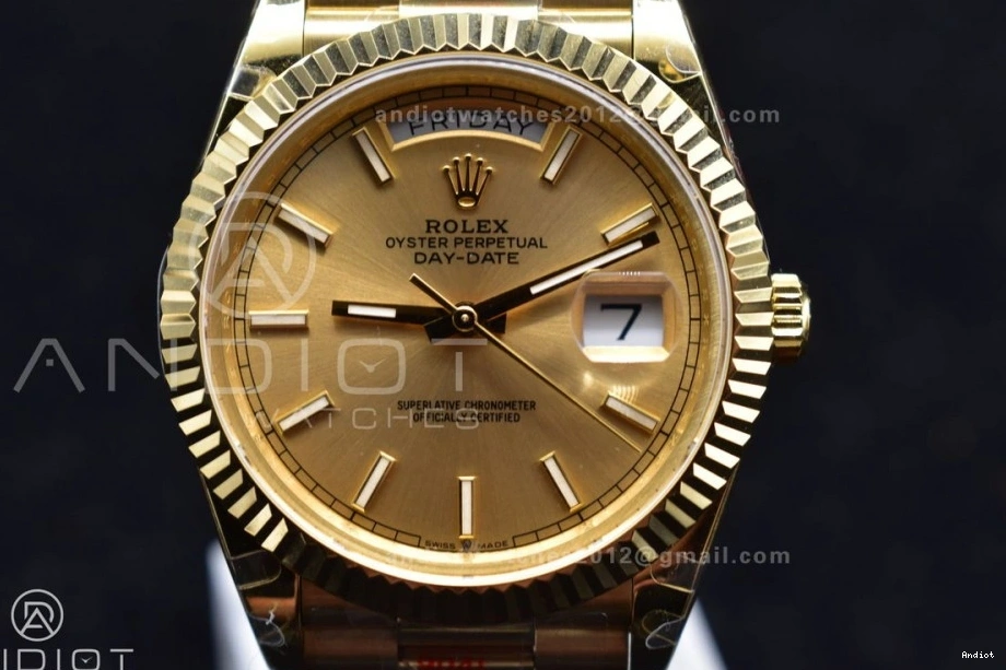 DayDate President 904L Dial JDF Gain 40 YG YG V2 Weight on Bracelet Steel A2836 Stick Markers 0423